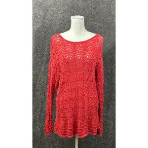 Chicos Womens Open Knit Sweater Size‎ XL Coral crotchet Cotton
